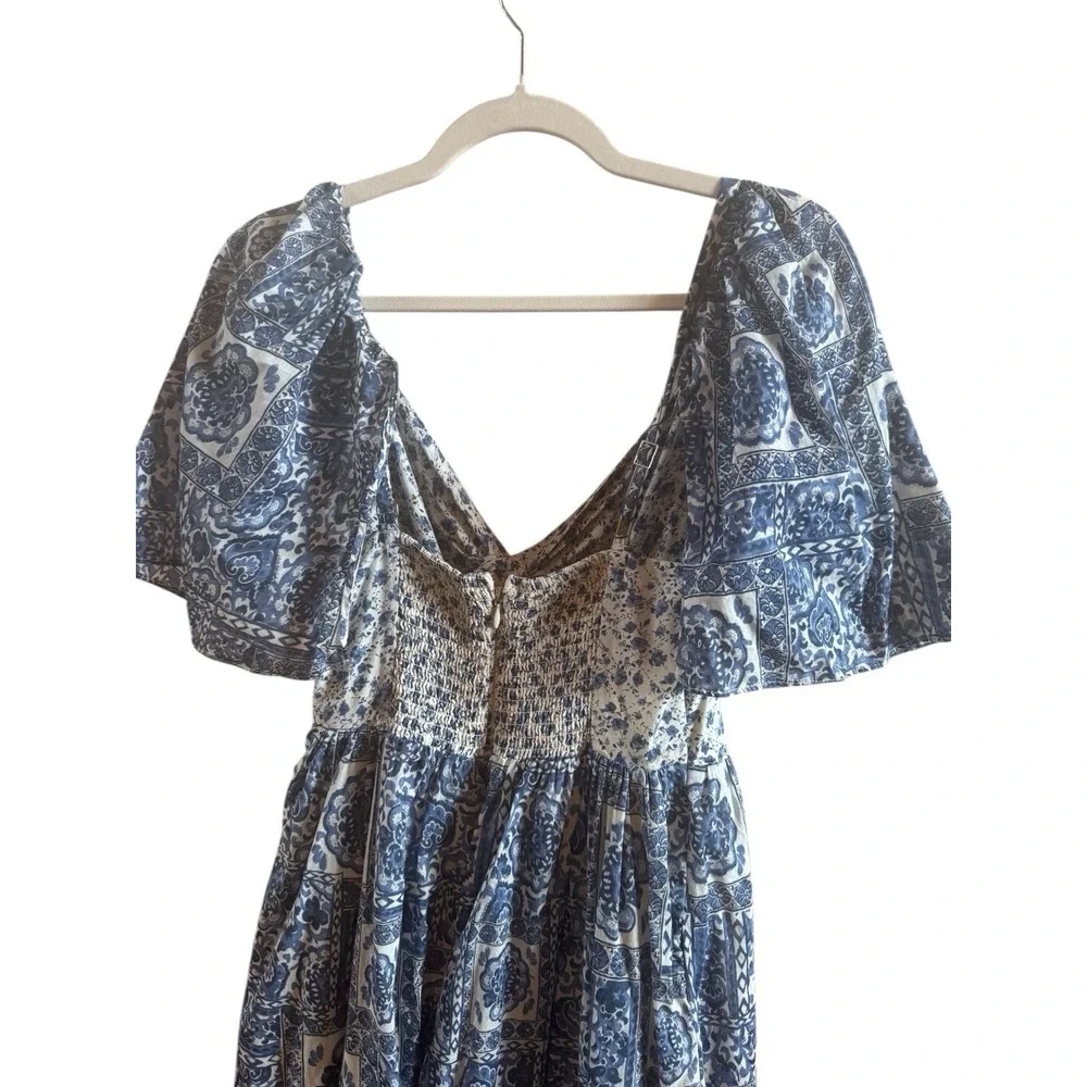 AbercrombieFitch Blue White Tiered Maxi Dress MediumTall Twist Front Cottagecore